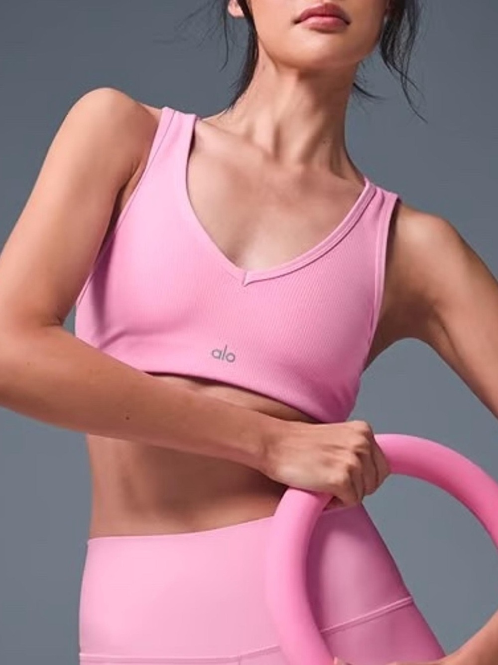 ALO Yoga Sweet Pink Airlift Ribbed Jump Start V-Neck Bra